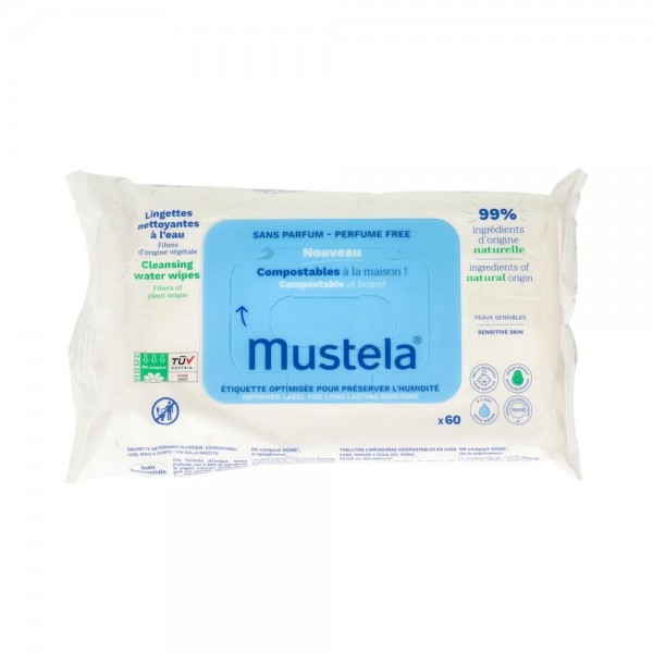 Mustela Toallitas Al Agua Algodon 60 U