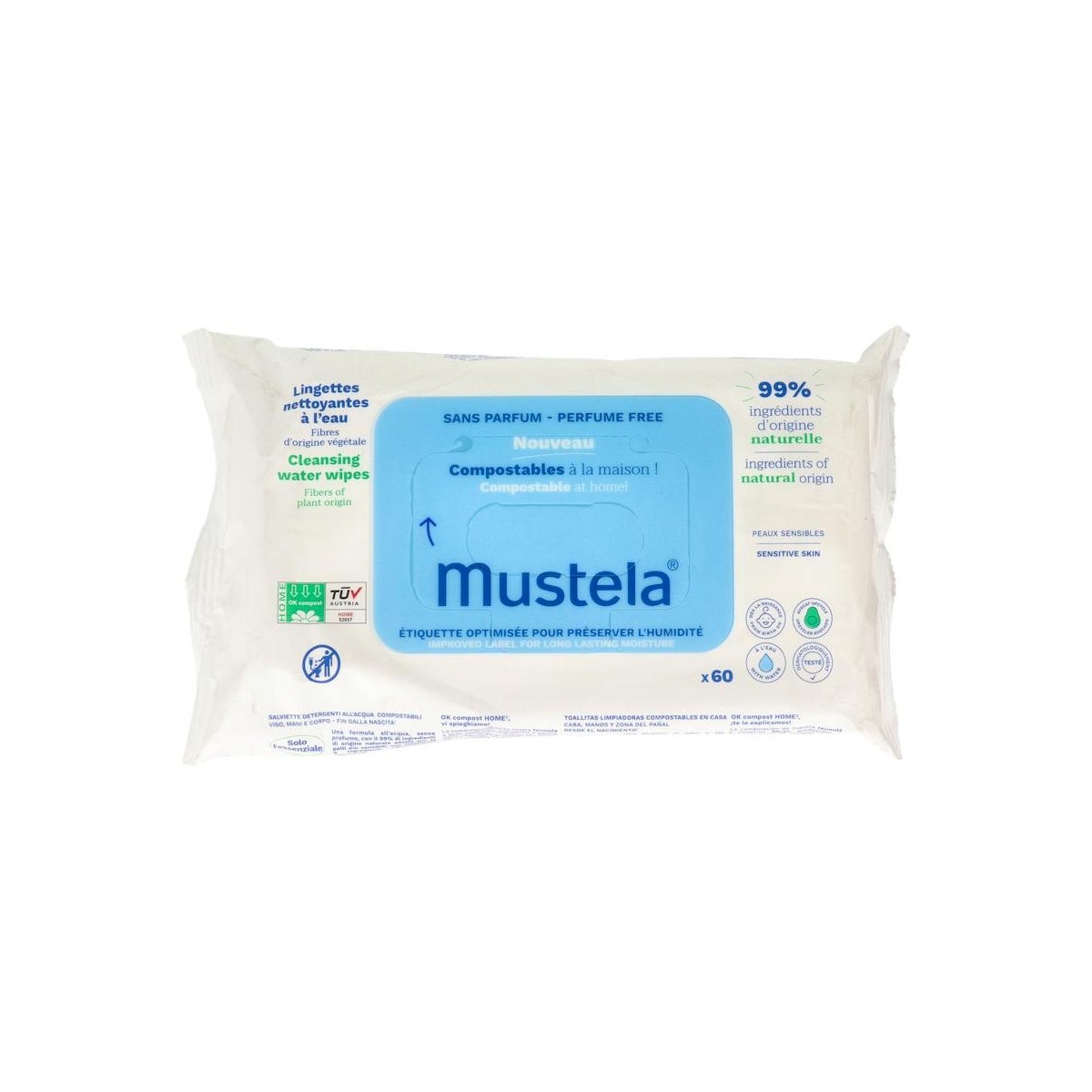 Mustela Toallitas Al Agua Algodon 60 U